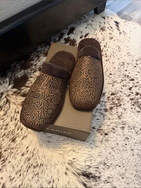 Ariat Brown Floral-Embossed Slip-On Loafers Slippers
